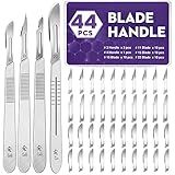 44 PCS 40 Scalpel Blades with #10#11#15#22 Scalpels Surgical Sterile Blades Including Four Handle,Laboratory Blade-Lab Knives- Carving Blades with Handle-Art Blades Practicing Cutting-Crafts & More