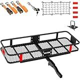 Mockins 60"x20"x6" Heavy Duty Trailer Hitch Cargo Carrier | Weatherproof 500 Lbs Capacity Cargo Carrier Hitch Mount Basket w/Stabilizer, Net & Straps | Folding Luggage Rack for SUV, Car, Truck & RV
