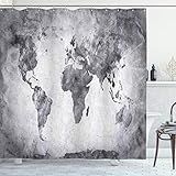 Ambesonne Modern Shower Curtain, Vintage World Map with Dark Nostalgic Tones Featured Displays Background Image, Cloth Fabric Bathroom Decor Set with Hooks, 69" W x 75" L, Grey