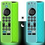 Pinowu Silicone Remote Case (2pcs) for Fire TV Stick 4K Max/Insignia/Pioneer/Omni Series Fire TV Alexa Voice Remote Enhanced w/Lanyard (Green and Turquoise, Both Glow)
