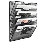 EasyPAG Hanging Wall File Organizer, 5 Pocket Wall Mounted Mail Organizer, Vertical Document Folder Holder with Nametag Label, Space Saving Paper Storage Magazine Rack for Office Home School, Black