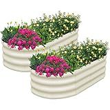 SnugNiture Galvanized Raised Garden Bed Outdoor, 2 Pcs 4x2x1ft Oval Metal Planter Box for Planting Plants Vegetables, White
