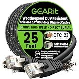 GEARit Cat6 Outdoor Ethernet Cable (25ft) 23AWG Pure Copper, FTP, LLDPE, Waterproof, Direct Burial, In-Ground, UV Resistant, POE, Network, LAN, Internet, Cat 6, Cat6 Cable - 25 Feet