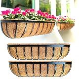LaLaGreen Outdoor Wall Planter - 30 Inch, 2 Pack Black Metal Window Boxes Planters Attach to House, Large Flower Basket Deck Railings Hanging with Coco Liner Horse Troughs Fence Balcony Patio Porch
