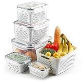 5 Set Fruit Storage Containers for Fridge with Colander, Produce & Veggie
