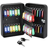 Ripeng 48-Keys Steel Key Lock Box - Wall Mount Key Cabinet with Colorful SecureTags & Hooks Keys Organizer Storage for Home Office Hotel Rental Business Property Management, Black