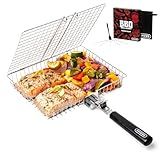 SHIZZO Grill Basket Set, Barbecue BBQ Grilling, Stainless Steel Folding Portable Outdoor Camping Rack for Fish, Shrimp, Vegetables, Cooking Accessories, Gifts for Dad, husband, Friends