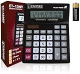 Empire Desk Calculator with Large Key Buttons, 12-Digit Large Eye-Angled Display, Solar & Battery Powered - Basic Calculator for Students, Home and Office Use (Battery Included)