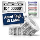 McAuley Labels Custom Asset Tags for Equipment - Numbered, Permanent - Heavy Duty Metalized Polyester, Stronger Adhesive - ID Label - 2x1 Inches