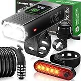 Nagevsem Bike Lights Set of 4 pcs w/Bike Lock & Bicycle Bell - LED Super Bright Rechargeable USB-C Headlight Front & Back Light Kit for Night Riding in Mountain - Gift for Men Women Boys Kids Black