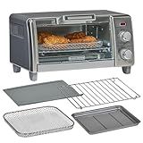 BLACK+DECKER Crisp 'N Bake Air Fry Countertop Convection Toaster Oven, Medium Capacity, 4-Slice, 5-in-1, Fits 9” Pizza, 30-Min Timer, Bake, Broil, Air Fry, Toast, Keep Warm, Stainless Steel