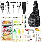 Sosation 134 Pcs Fishing Tool Kit Fishing Gear and Equipment for Men Adults, Include Hook Remover, Pliers Kit, Tackle Box with Tackle Included, Lures, Lip Gripper, Weigh Scale(Python Pattern)