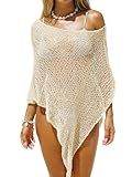 Saodimallsu Womens Sheer Cover Ups Lightweight Crochet Knit Mesh Shrug Summer Trendy Batwing Sleeve Boho Poncho Tops Apricot