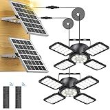 Solar Shed Light Outdoor Indoor Upgrade 1200LM 174LED 4 and 1 Heads Motion Sensor Pendant Light Daytime Work Light with 5 Lighting Modes Remote Control IP65 Waterproof for Barn Gazebo Shop 2 Pack