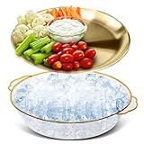 Baderke 1 Set 11.8" Chilled Serving Tray for Parties with Compartments Ice Chilled Party Platter Charcuterie Serving Board Cold Dish Dip for Fruit Seafood Vegetable Shrimp Cocktail (Gold)