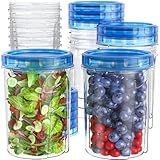 [32 oz 10 Pack] Food Storage Freezer Containers Clear Bottom with Blue Twist Top Lids Reusable, Plastic Airtight Meal Prep Containers BPA Free | Stackable | Leakproof | Microwave/Dishwasher Safe