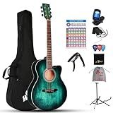 Winzz 40 Inches Acoustic Steel-string Guitar Beginner, Elegant Unique Color Design (Blue-green)