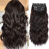 4Pcs Clip in Hair Extensions, Long Wavy Synthetic Hair Extension Clip in, 20 Inches Dark Brown Hair Extensions for Women (Color: Brown with a Slight Auburn Luster)