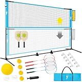 KIKILIVE Pickleball Badminton Net Set for Backyards, All-in-One Portable Volleyball Combo Set with Adjustable Net, Volleyball Pickleball Paddles & Badminton Rackets for Indoor Outdoor