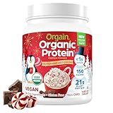 Orgain Organic Vegan Protein Powder, Peppermint Hot Cocoa Holiday Flavor - 21g of Plant Protein, 5g Prebiotic Fiber, No Lactose Ingredients, No Added Sugar, Non-GMO, For Shakes & Smoothies, 1.02 lb