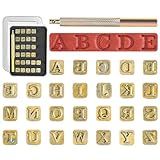 BESTNULE 27pcs Leather Stamps, Leather Stamping Kit, Leathercraft Stamping Tool Set, 26PCS Capital Letter Leather Stamps 6mm + 1 Stamping Handle for Leather Craft