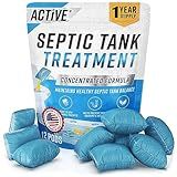Septic Tank System Treatment Pods - 12 Dissolving Packets | Enzyme-Producing Live Bacteria Solution | 1 Year Supply Professional Eco-Friendly Maintenance | Prevent Clogs, Odor & Backups | Made in USA