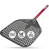 TKC 14" Aluminium Pizza Peel - Durable, Perforated Design for Easy Dough Transfer, Heat-Resistant Handle, Made for 16-inch outdoor pizza ovens - Indoor/Outdoor - Lightweight, Non-Stick (Black)