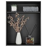 JQK Shower Niche No Tile Need, 18"×14" Matte Black Bathroom Insert Shelf 2 Layer, 304 Stainless Steel Recessed Shower Caddy Organizer Storage, SNL1814D-PB