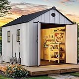 YITAHOME 8x10 FT Outdoor Storage Shed with Floor, Plastic Garden Shed for Bikes, Tools, Supplies, Waterproof Resin Shed with Lockable Doors, 2 Windows & 2 Vents for Patio, Backyard, 556 cu. Ft., Gray