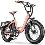 EUY 1500W Peak Electric Bike for Adults, Electric Bicycle, 20''×4.0" Fat Tires for Urban Commuters,7 Speed Mountain Ebike Color Rose Pink e Bike Electric Women