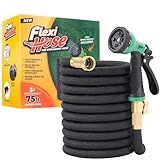 Flexi Hose Expandable Garden Hose with 8 Function Nozzle, 75FT - Lightweight Retractable Garden Hose, Water Hose - No-Kink Flexibility, 3/4 Inch Solid Brass Fittings and Double Latex Core
