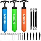 MINGRU Ball Pump for Basketball, Soccer, Volleyball, Rugby, Water Polo Ball & Other Inflatables Air Pump, Needles and Nozzles Included (3 Pack - Blue+Green+Orange, 8")