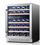 Yeego Wine Fridge Cooler - 24 Inch Dual Zone Wine Fridge Hold 52 Bottles, 40-65°F Wine Refrigerator Glass Door, Built in Fridge, Freestanding Adjustable Shelves Fridge for Beer Soda Drink Home Bar