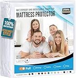 Utopia Bedding Waterproof Mattress Protector Full Size, Premium 200 GSM Terry Mattress Cover, Soft & Breathable Bed Cover, Fitted Sheet Style with Stretchable Deep Pockets 15" (White)