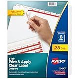 Avery 8-Tab Binder Dividers, Easy Print & Apply Clear Label Strip, Index Maker, White Tabs, 25 Sets (11447)