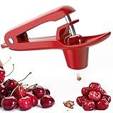 Cherry Pitter - Ordekcity Stainless Steel Cherries Corer Pitter Tool with Hand-held Push Design, Save Time & Space for Making Cherry Jam with Lock Design(Red)