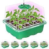 Bonviee 5 Packs Seed Starter Tray with Plant Light, Elevated Seedling Starter Trays Kits with Adjustable Humidity Domes and Clear Cell Tray, 12 Full Spectrum led lamp Beads for Plants Indoor-Green