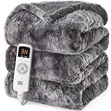 EHEYCIGA Electric Heated Blanket Throw Faux Fur, 10 Hours Auto Shut Off 9 Heating Levels Heating Blanket Throw, Soft Warm Heated Blanket Fast Heating, Faux Fur & Sherpa