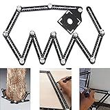 Multi Angle Measuring Ruler,12-Sided Angle Measurement,Tile Holes Measure Ruler with 3-Holes Positioning Apertures,Upgrade Multi Angle Ruler/Metal/Black