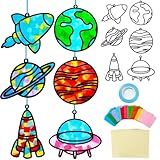 Qyeahkj 36 Set Outer Space Suncatchers Crafts for Kids DIY Solar System Window Tissue Paper Craft Kit Space Hanging Decor for Planet School Home Activity Art Project Birthday Party Favor Gift