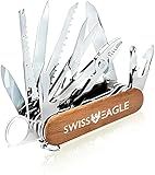 Swiss Eagle 30-in-1 Classic Pocket House Hold & Campaign Tool, Premium Multi Tool Pocket Tool with Blade, Scissor, Screwdriver, Plier, Magnifying Glass, Tweezer for Christmas Gifts - - Brown
