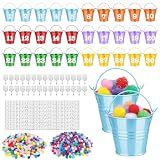 30 Sets Classroom Management Tools Mini Bucket Filler Activities Metal Reward Buckets Have You Filled a Bucket Today with Pompoms Stickers Hooks for School Classroom Home Office (Multicolored)