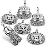 Pylevemv 6Pcs Professional Wire Wheel, Carbon Steel Wire Brush for Drill, Drill Cup Brush for Cleaning Rust, Wire Brush Drill Attachments with 1/4 Inch Hex Shank