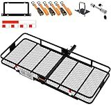 Mockins XXL 70"x30"x6" Folding Trailer Hitch Cargo Carrier | 500 Lbs. Cap Cargo Hitch Carrier Rack | Weatherproof Steel Luggage Rack for SUV, Car & Truck w/License Plate Holder, Stabilizer, & Straps