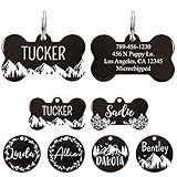 Ultra Joys Stainless Steel Pet ID Tag Dog Name Tags Personalized Front and Back Engraving, Customized Dog Tags and Cat Tag, Optional Engraved on Both Sides, Bone Tag with Mountain Design, Large