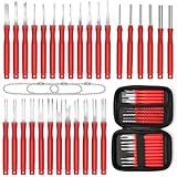 Anglekai 30+4P Terminal Pin Removal Tool Kit, Electrical Connector Depinning Tool Terminal Pin Extractor Kit Wire Release Tool for Car Household Devices (Red)