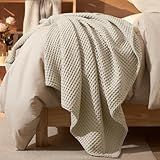 PHF Ultra Soft Waffle Weave Throw Blanket 50"x 60"- Washed Lightweight Breathable Cozy Woven Blanket for Bed - Aesthetic Decor for Couch Bedding Sofa Home Car - Light Khaki/Linen