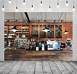 BELECO 5x3ft Fabric Cozy Coffee Restaurant Bar Backdrop for Photography Coffee Shop Interior Vintage Brick Wall Wooden Counter Background for Party Decorations Photo Booth Studio Props Wallpaper