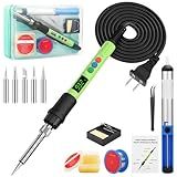 Soldering Iron Kit, 120W LED Digital Advanced Solder Iron Soldering Gun kit, 110V Welding Tools, Smart Temperature Control [356℉-932℉], Extra 5pcs Tips, Auto Sleep, Temp Calibration, Green