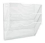 EasyPAG 3 Pocket Wall Mounted Mail Organizer, White | Metal Mesh Wall File Organizer | Hanging Magazine Document Holder with Label | Home Office Vertical Space Saving Paper Storage
